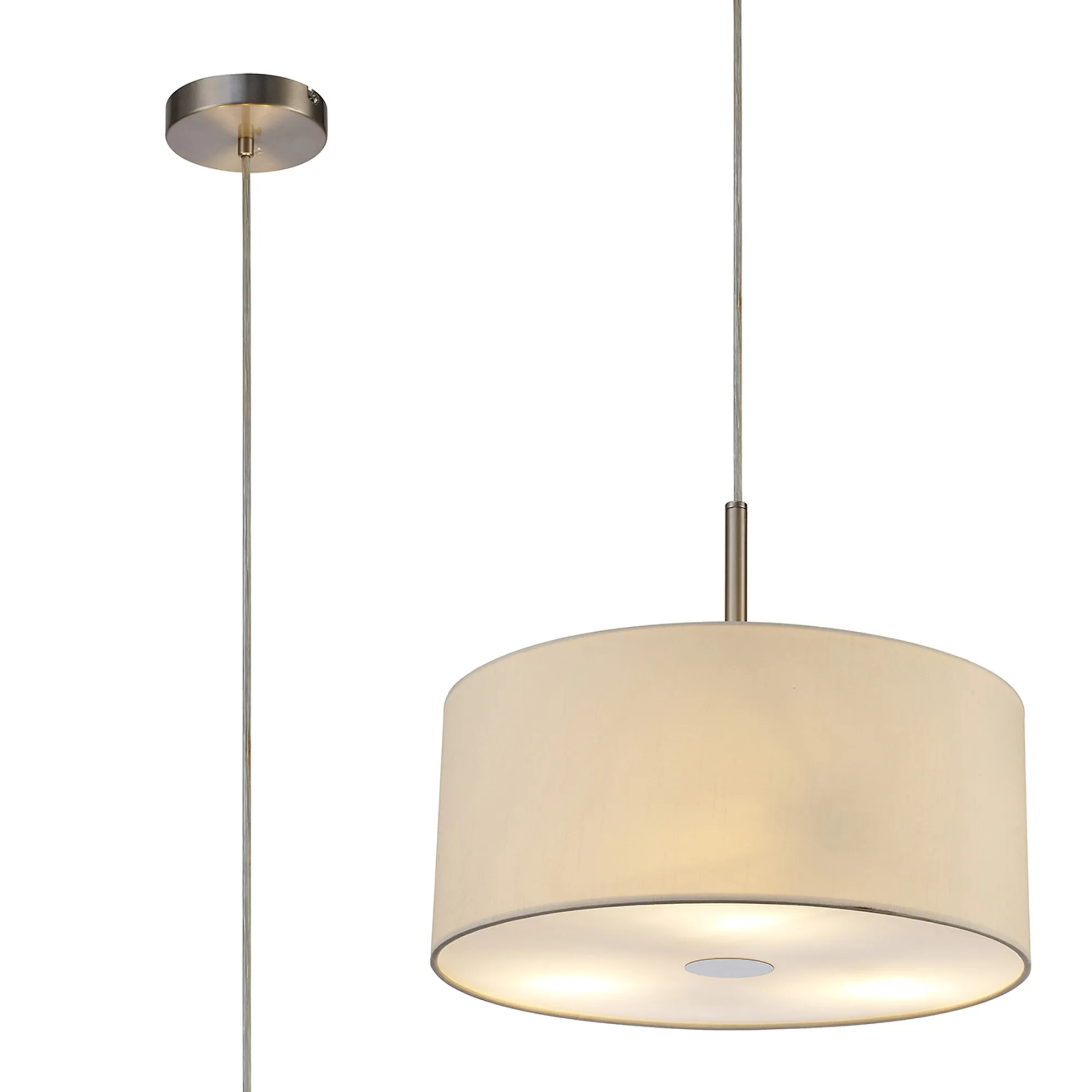 DK0441  Baymont 40cm 3 Light Pendant Satin Nickel, Ivory Pearl, Frosted Diffuser